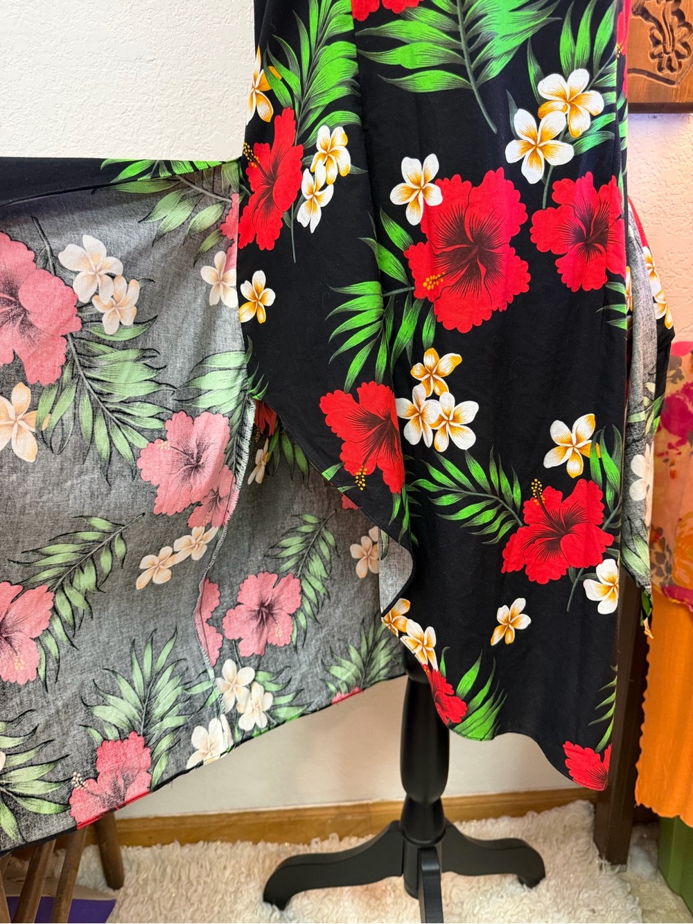 Evergreen Island Made In Hawaii Tropical Floral Wrap Dress Black Hibiscus LARGE - Picture 6 of 14